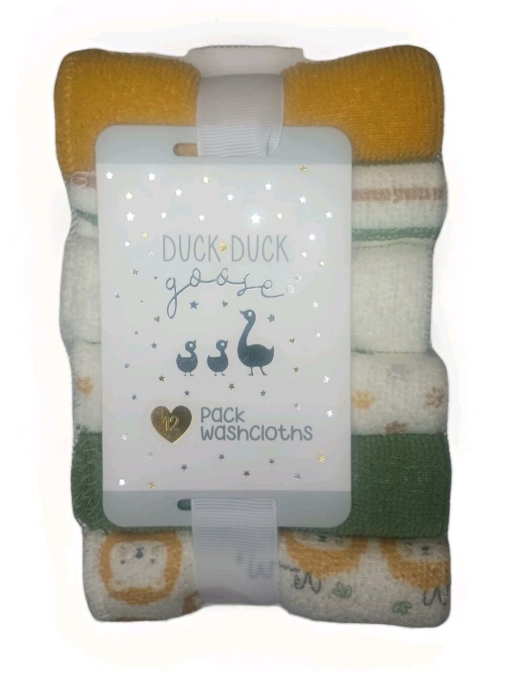 Duck Duck Goose 12-Pack Soft Baby Bath Washcloths New Green Yellow Designs
